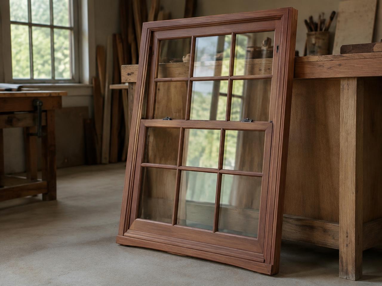 Joinery workshop with a new mahogany sash